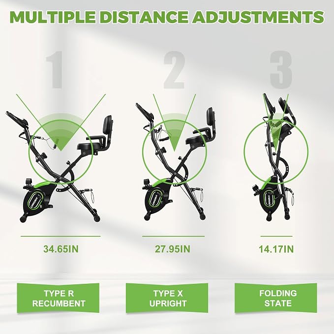 Caromix Folding Exercise Bike, 5 in 1 Stationary Bike with 16-Level Adjustable Magnetic Resistance, 330LB Capacity Indoor Workout Bike, Foldable Exercise Bike for Seniors and Adult