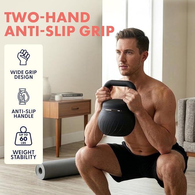 Squatz Soft Drop Kettlebell Set for Home Gym Strength Training - Cushioned Base Kettlebell Set with Wide Grip Handle, Floor-Safe Design, 15 lb, 20 lb, and 25 lb Weights for Full Body Workouts