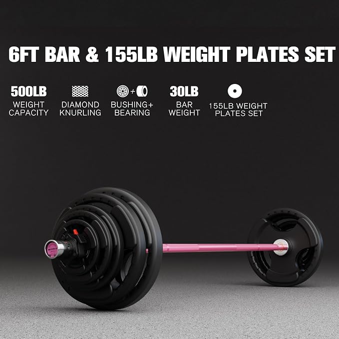 RitFit Barbell Weight Set - 4/6FT Olympic Barbell with Weight Plates (55-115LB Total) - Weightlifting Equipment for Squats, Curls, Deadlifts, Presses, Hip Thrusts