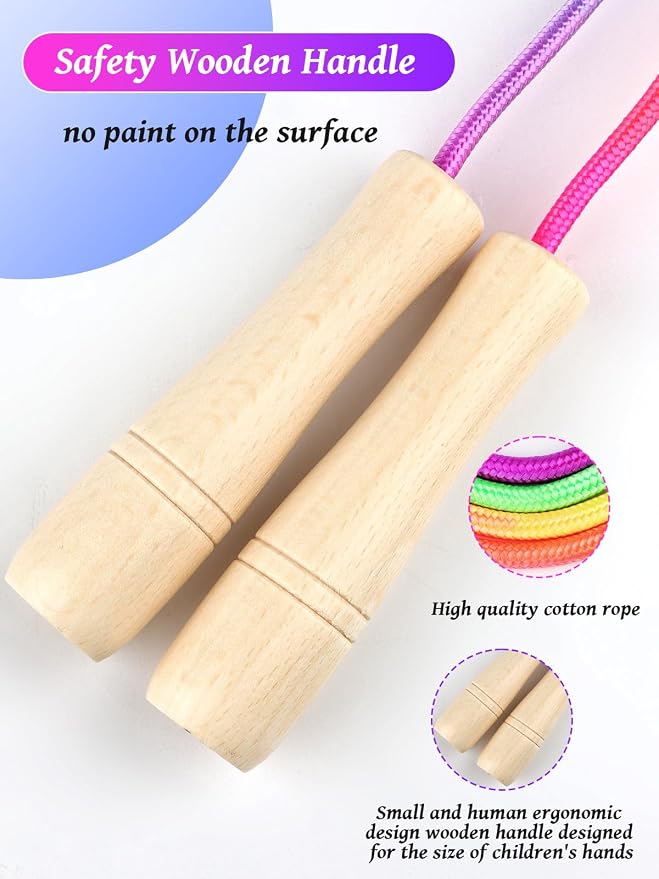 Jump Rope for Kids, Lorvain Adjustable Skipping Rope | Kids Jump Ropes with Wooden Handle for Girls Boys, Weighted Jumping Ropes for Fitness Workout Exercise Outdoor Fun Activity