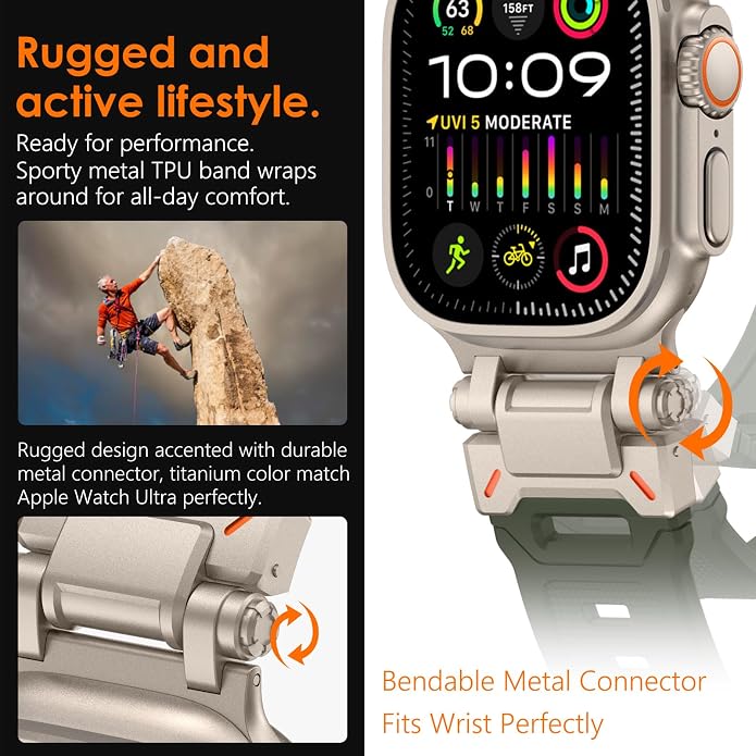 WINGLE FKM Rubber Bands for Apple Watch Band Ultra 3/2/1 Band Ultra 49mm Series 11 10 46mm 45mm 44mm 42mm SE 3/2/1 9 8 7 6 5 4 3 Men, Military Rugged Metal Connector Silicone Apple iWatch Sport Bands