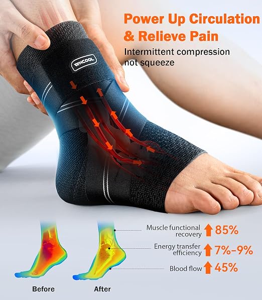 Flat Knitting Ankle Brace For Women&Men, 7-Zone Dynamic Compression Sleeve w/Flex Strap,Foot Support For Sports, Sprained Ankle, Achilles Tendonitis, Plantar Fasciitis Relief(Pack of1)L, Black