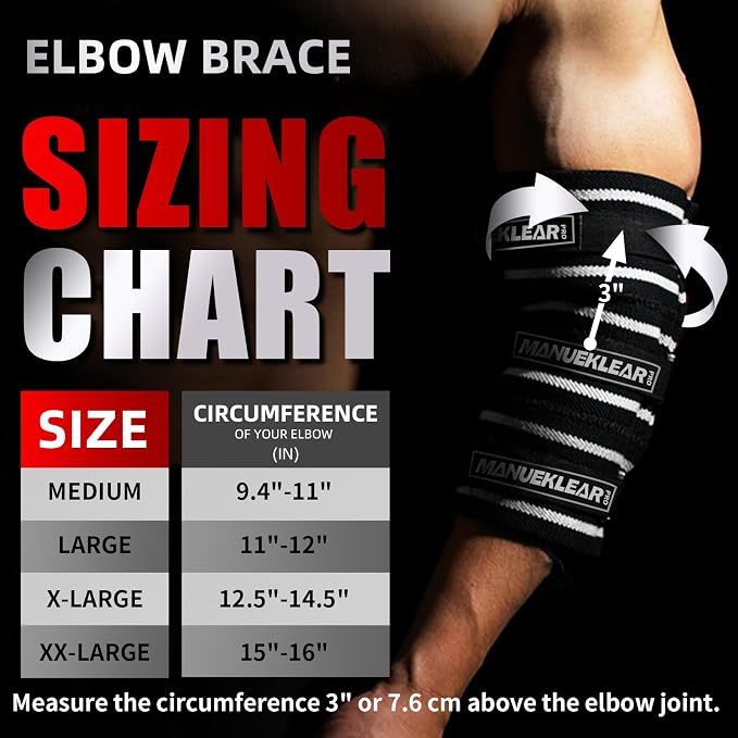 MANUEKLEAR Elbow Sleeves for Weightlifting, Adjustable Elbow Wraps for Weightlifting (L(11"-12"))