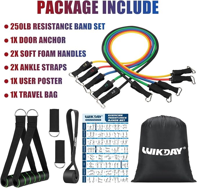 WIKDAY Exercise Resistance Bands with Handles for Working Out Workout Bands Set with Door Anchor for Physical Therapy, Yoga, Pilates