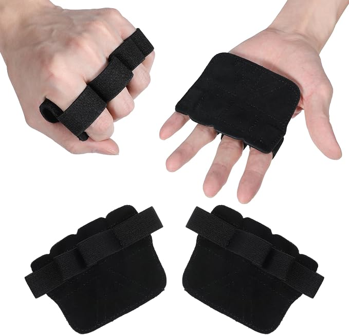 Gym Gloves for Men Weight Lifting, Four-Finger Leather Pull Up Gloves, Anti-Slip Men's Weightlifting Glove Workout Palm Guard Glove, Weight Lifting Glovess for Men Women Fitness Training (Black)