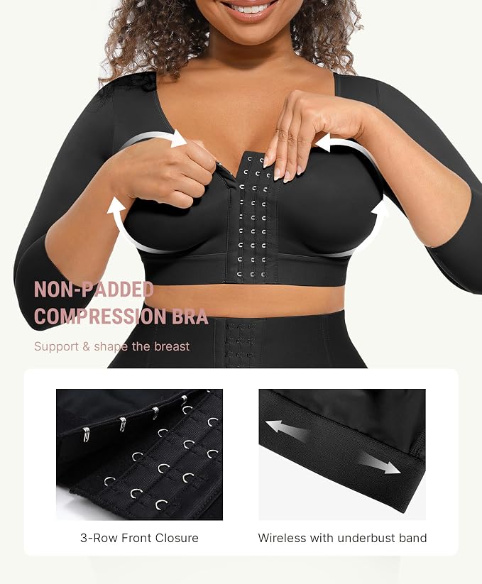 FeelinGirl Arm Compression Sleeve Women Post Surgery Front Closure Bra | Arm Lipo Compression Garment, Seamless Arm Shaper for Flabby Arms, Lymphedema Compression, Breast/Back Support