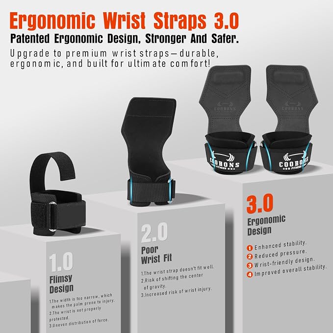 Weight Lifting Wrist Straps, Gym Straps Weight Lifting for Deadlift and Powerlifting, Double Layer Leather Wrist Wraps with Padded Cushion Wrist Loop, Weightlifting Grips for Men and Women