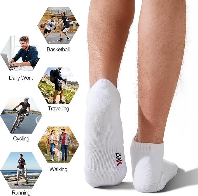 LWK Men's Bamboo Viscose Ankle Socks 10-Pack, Thick Cushioned, Seamless Toe, Moisture Wicking, Arch Support, Gift Box