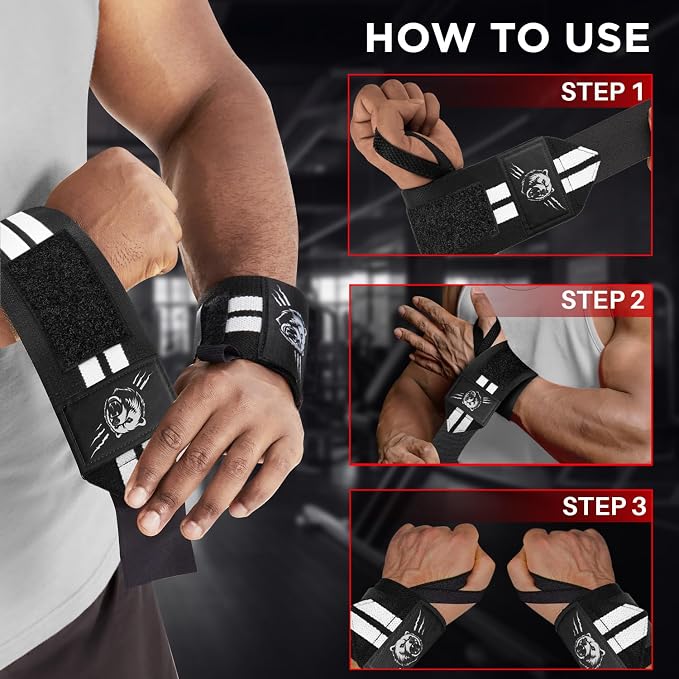 TECEUM Elastic Cotton Weightlifting Wrist Wraps with Thumb Loops, 1 Pair