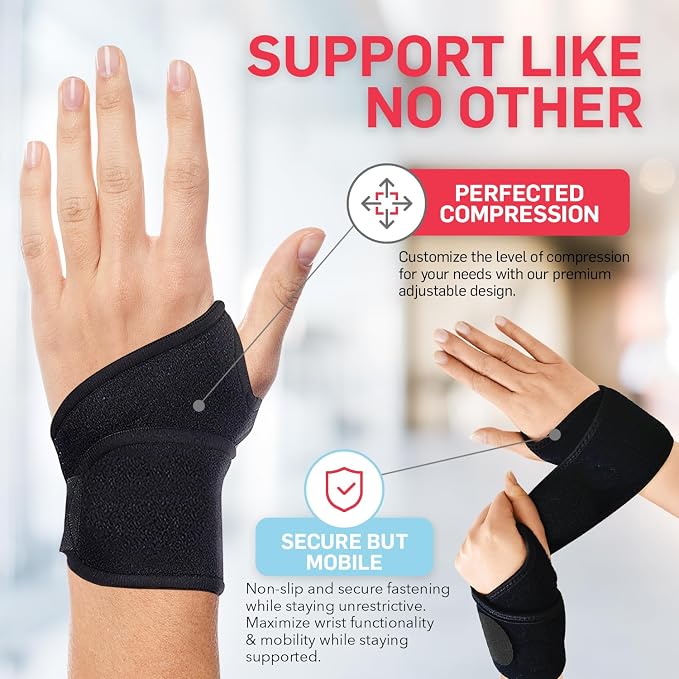 Dr. Arthritis Essentials Wrist Brace for Support & Pain Relief – Adjustable Wrist Wraps for Stability & Comfort – Ideal for Recovery, Work, Sports, and Everyday Use (Black Single)