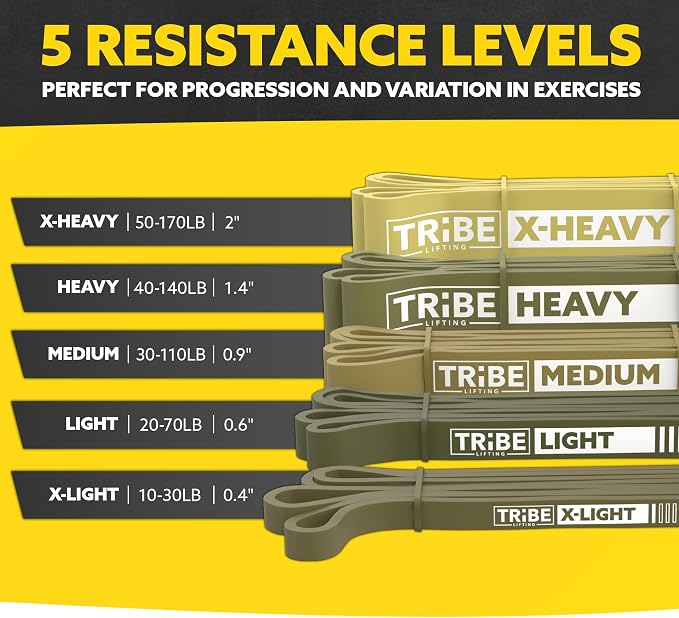 Long Resistance Bands Set, 5 Pull Up Assistance Bands for Working Out | 5 resistance levels, natural latex construction, exercise bands for strength training, stretching and physical therapy