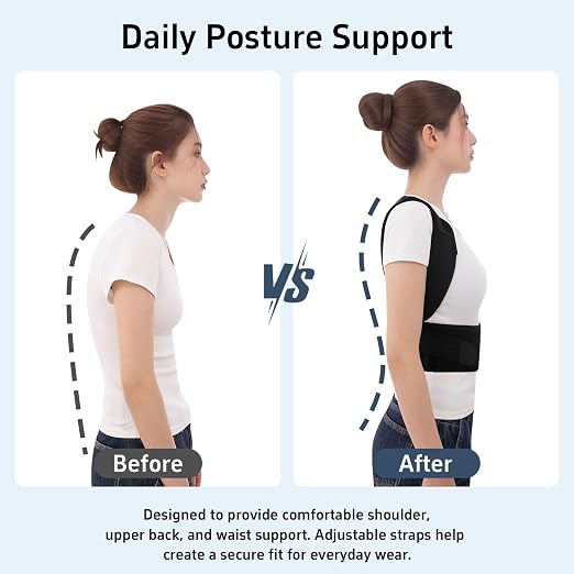 Posture Corrector for Women and Men Full Back Support Brace Adjustable Breathable Full Back Shoulder Straightener for Scoliosis， Hunchback, Lower Back Pain Relief Upright Posture Corrector Belt for Under Clothes (Black, XX-Large)