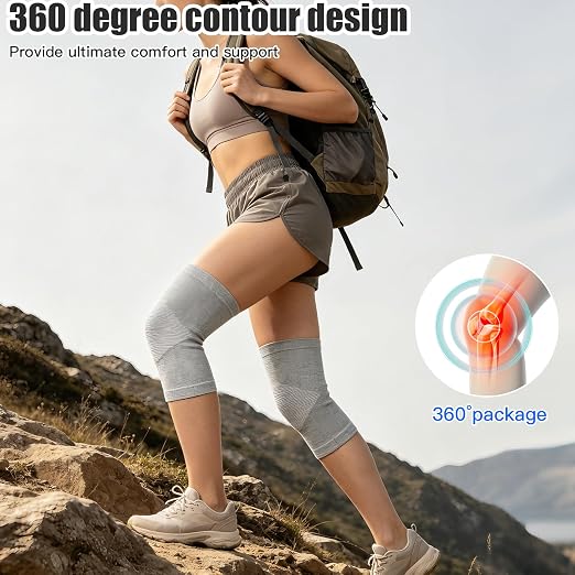 One Compression Bamboo Knee Sleeves For Women & Men Knee Pain, Elastic Compression Leg Sleeves for Arthritis, Original 2-Pack...(Gray, Large(72-92KG))