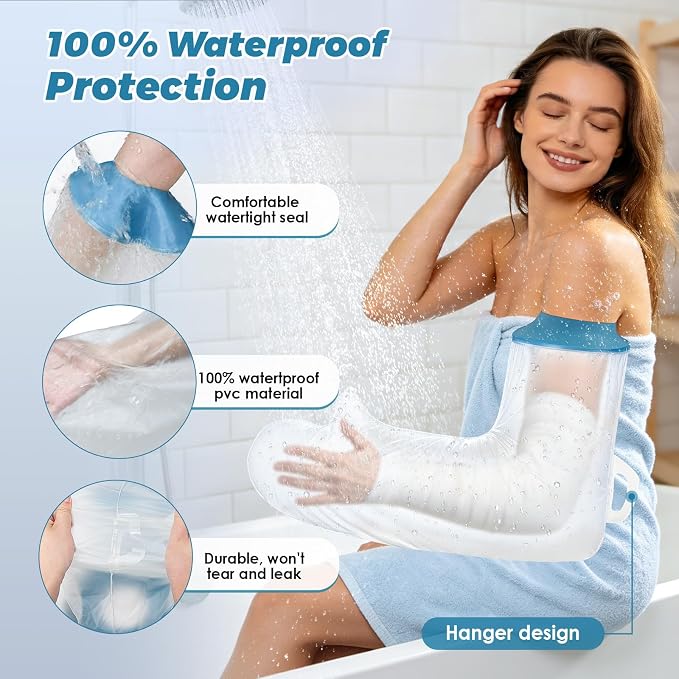 Waterproof Cast Covers for Shower Arm Adult, Reusable Full Arm Post Surgery | Soft Cast Protector Showering Sleeve Cast Bag for Wounded Hand Wrist Elbow Finger Care, Recovery Supplies Gifts
