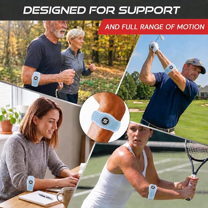 Sleeve Stars Tennis Elbow Brace for Men & Women, Elbow Brace for Tendonitis, Tennis Elbow Strap, Golfers Elbow Brace, Elbow Support Wrap for Tennis Elbow Relief, Fits 9"-23" (Single/Light Blue)