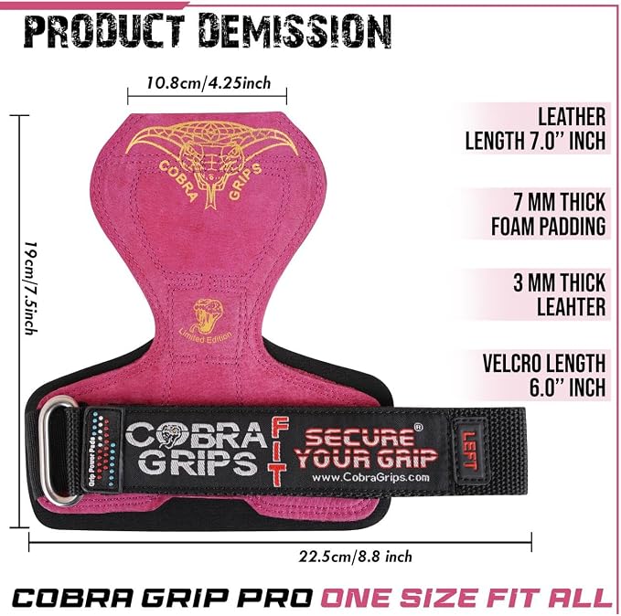 Cobra Grips Weight Lifting Gloves with Adjustable Neoprene Padded Wrist Wraps - Heavy Duty Alternative to Power Lifting Hooks for Deadlifts
