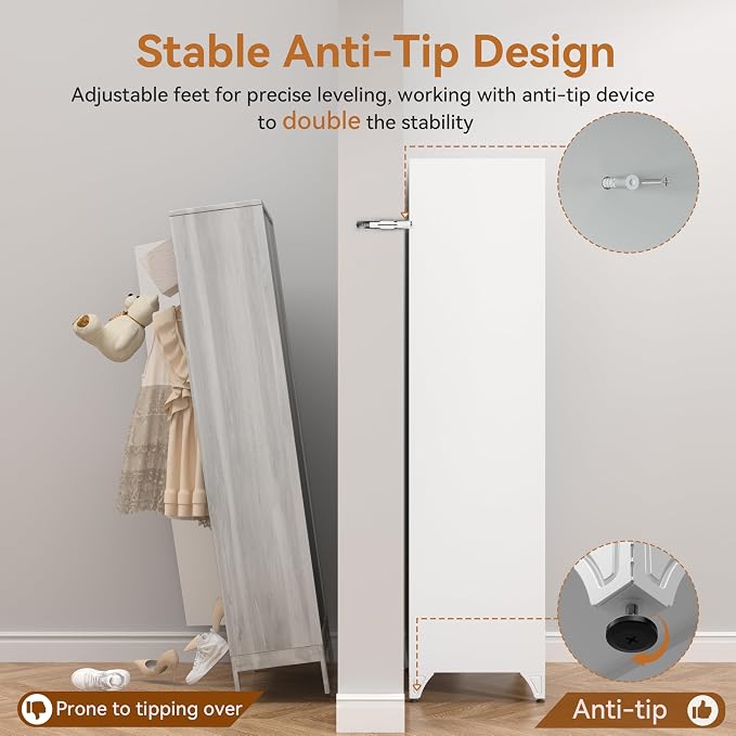 Polup Metal Armoire Wardrobe Closet with Mirror, Clothing Storage Cabinet | 71" Heavy Duty Steel Wardrobe Cabinet with Hanging Rod & Adjustable Shelves for Bedroom, Office, Clothes Organizer, White