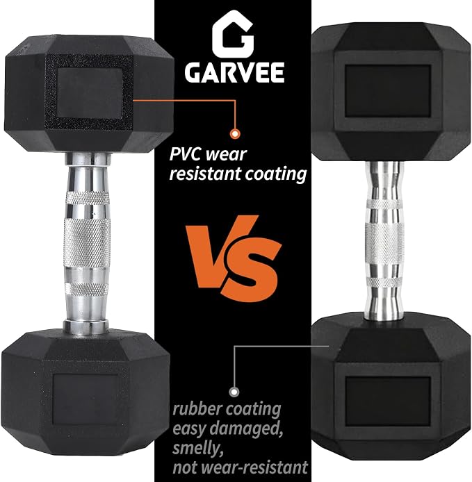 Hex Dumbbells Set for Home Gym – PVC/PEV Coated, Anti-Roll Design, Non-Slip Grip, Cast Iron Core – Versatile Strength Training Weights, 100LB Total (25LB×2+30LB×2)