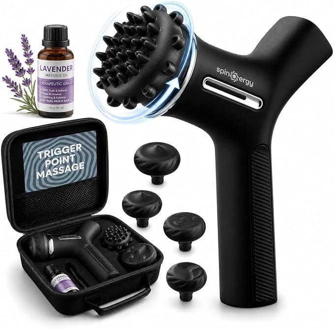 LifePro Spinergy Lymphatic Drainage Massager with 4 Rotating Heads 6 Speeds | Quiet, USB-C with Oil for Circulation Support Handheld Cellulite Massager & Body Sculpting Machine for Legs, Thighs & Stomach