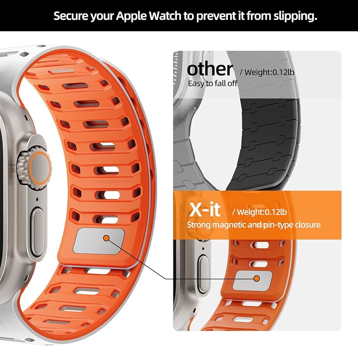 X-it Magnetic Watch Band for Apple Watch Ultra 49mm, 46mm/45mm/44mm, Silicone Sport Strap with Strong Magnet for Men and Women, Compatible with Apple Watch Series 11/10/9/8/7/6/5/4/3/2/1 and SE