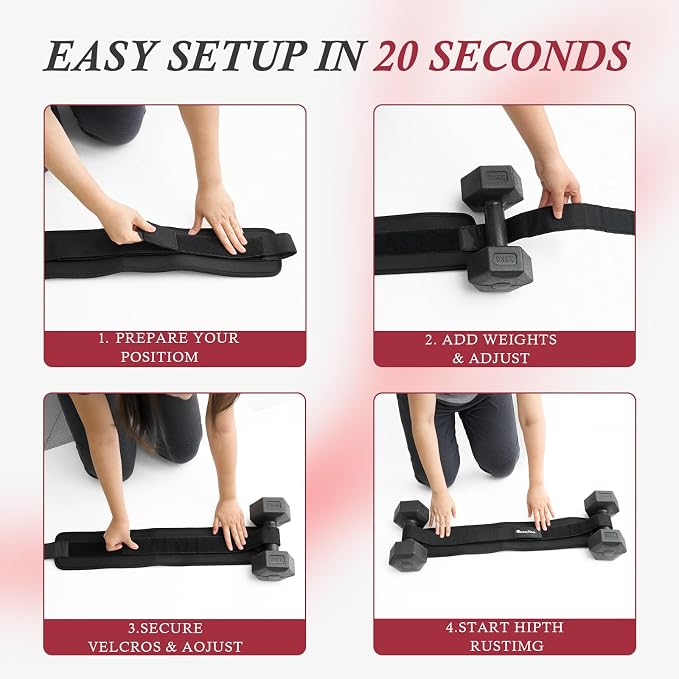 Seektop Adjustable Hip Thrust Belt, Anti-Slip Padding Booty Belt for Glutes | Fits Dumbbells Kettlebells Plates, Up to 400 LBS, Padded Strap, Easy Setup, Foldable for Gym Home & On-The-Go Workouts