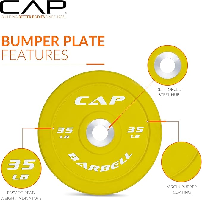 CAP Barbell Olympic Weight Set with 7ft Barbell & Bumper Plates | 160-370 lbs | Multiple Options