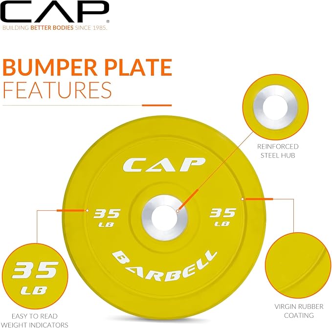 CAP 2-inch Olympic Bumper Plate Weight Set | 100-370 lbs | Multiple Colors | Storage Rack Optional
