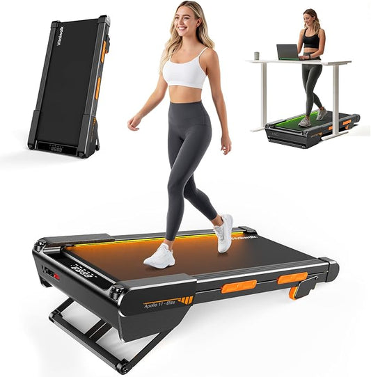 Walking Pad with Incline 15% Auto Treadmills for Home Small Space | Full Deck 3.0HP Brushless Portable Under Desk Treadmill, Vertical Storage Space-Saving, Ambient Light, 350LBS
