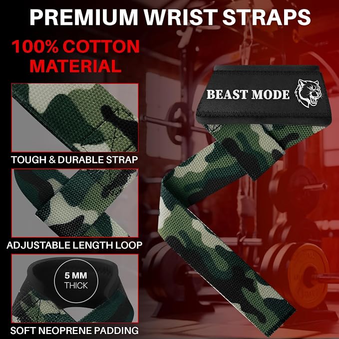TECEUM Neoprene Padded Cotton Lifting Straps for Weightlifting, 1 Pair