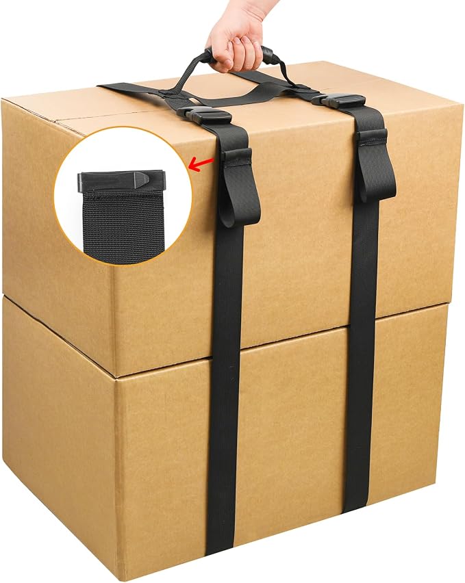 98.4 Inches Box Carrying Strap with Handle to Safely Move Heavy Boxes | Extra-Long Adjustable Heavy-Duty H-Shaped Straps with Organizer Clip, Handheld Belt Designed for Easy Lifting Large Luggage