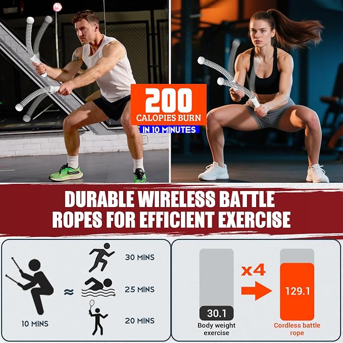 Weighted Ropeless Battle Ropes, Portable Cordless Battle Ropes with Poster | Heavy Duty Portable COCTN Battle Ropes for Strength Building, Cardio Fitness, Workout Equipment for Low-Impact Workout