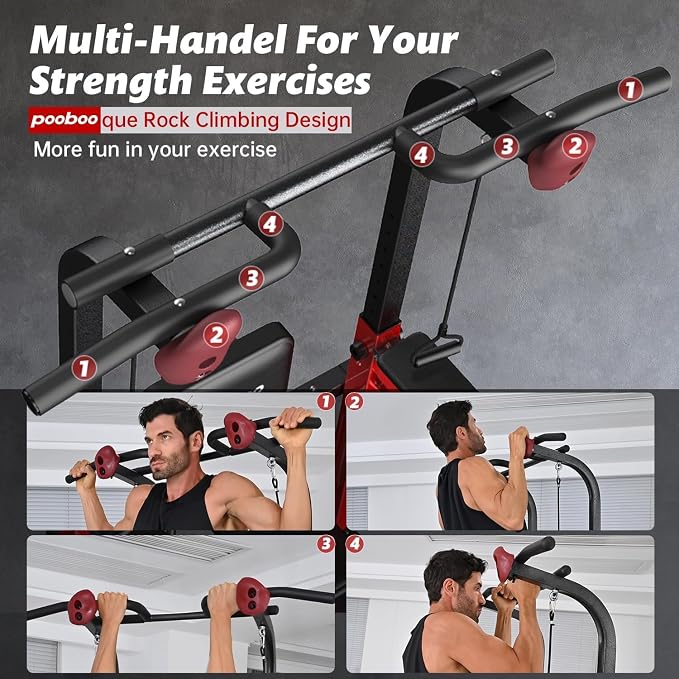 Pull Up Bar Power Tower Dip Station, 450LB Adjustable Home Gym Equipment | 11-height adjustment supports pull ups, dips, knee raises, push ups and versatile full-body strength training
