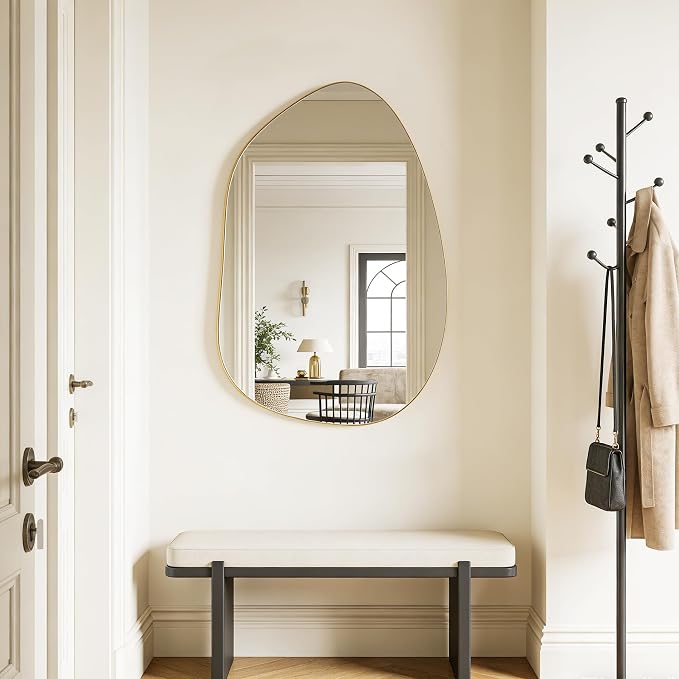 Irregular Wall Mirror Asymmetrical Mirror, Gold Mirror for Bathroom Living Room Entryway Bedroom, Decorative Modern Mirror, Tempered Glass, Shatterproof, Hangs Horizontally or Vertically (32" x 24")