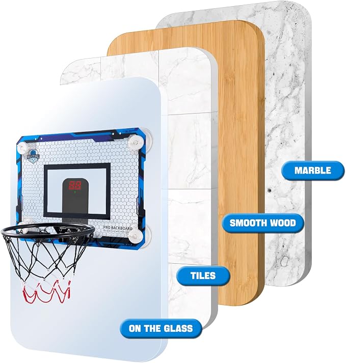 Indoor Mini Basketball Hoops with Powerful Suction Cups for Window and Wall | Wall Mounted Basketball Hoops, Basketball Backboard for Bedroom Office Dorm Room, Outdoor Toy Gifts for Kids and Adults