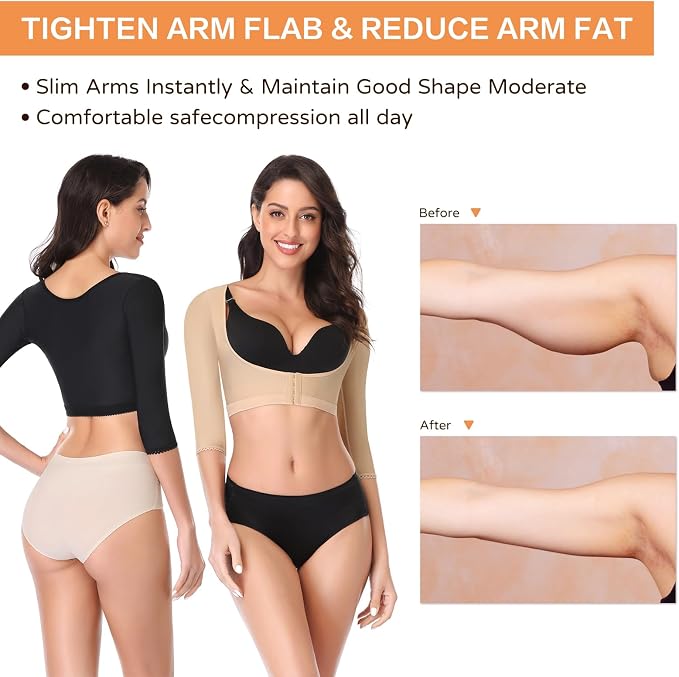woahee Women's Arm Shaper Plus Size Arm Faja Compression Sleeve Garment Post Surgical Arm Shapewear