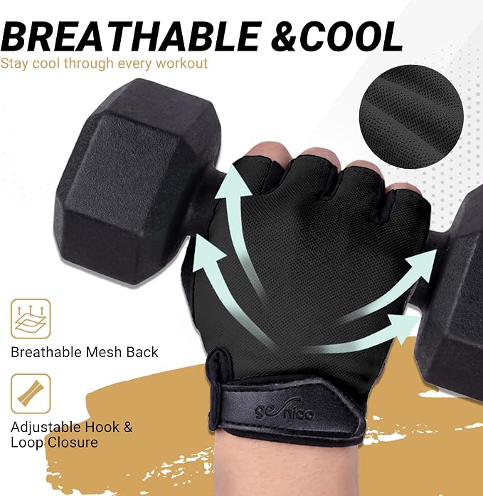 Workout Gloves for Women Men, Full Palm Silicone Grip, Padded Half Finger Gloves for Gym, Weight Lifting, Cycling