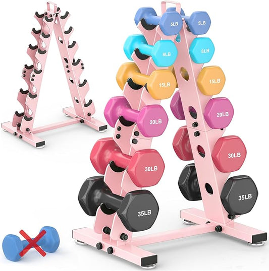 TomCare 6-Tier|5-Tier|4-Tier|2-Tier Dumbbell Rack Stand Only for Home Gym | Stable A-Frame, Fits 5–35 lb Dumbbells, Protective Padded Cradles, Adjustable Feet, Easy-Carry Handle (Stand Only)