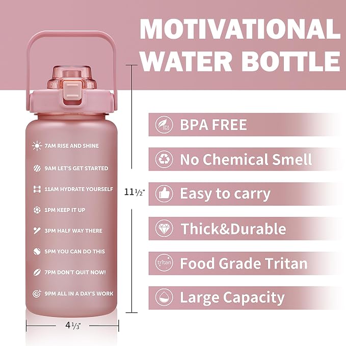 ST-YIBEN 64oz,100oz,128oz Large Motivational Water Bottle with Time Marker, Leakproof & BPA Free Half Gallon Big Water Bottle with Straw Handle Tritan Frosted Water Jug for Gym,Fitness,Outdoor Sports