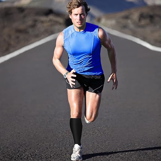 3 Pairs Calf Compression Sleeves for Men And Women Football Leg Sleeve Footless Compression Sock for Running Athlete Cycling (Black, White, Blue, Small)