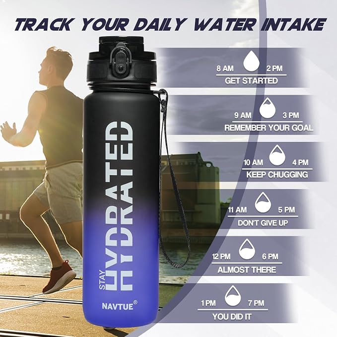 Water Bottle 32 oz Motivational Time Marker Tritan Bottle | BPA-free Tritan water bottle with time marker leakproof Lightweight portable Easy Clean Brush for Gym, Travel, School, Office