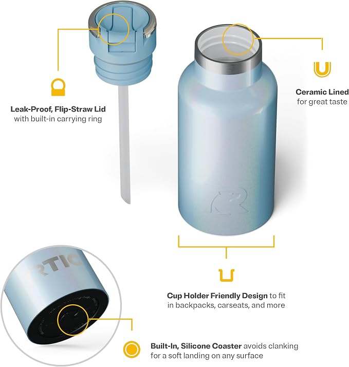 RTIC Little Journey Water Bottle with Straw, Ceramic Lined, RTIC Ice Glitter