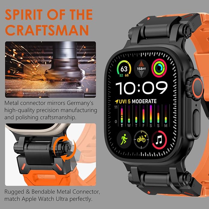 WINGLE FKM Rubber Bands for Apple Watch Band Ultra 3/2/1 Band Ultra 49mm Series 11 10 46mm 45mm 44mm 42mm SE 3/2/1 9 8 7 6 5 4 3 Men, Military Rugged Metal Connector Silicone Apple iWatch Sport Bands