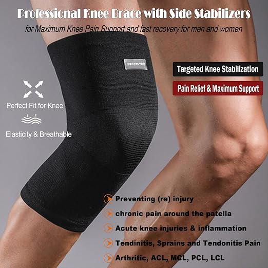 Knee Brace for Pain Relief - Knee Compression Sleeves for Men and Women, Knee Support Leg Brace for Meniscus Tear, Running, Weightlifting, Workout, ACL, Arthritis, Joint Pain Relief(Black,L)