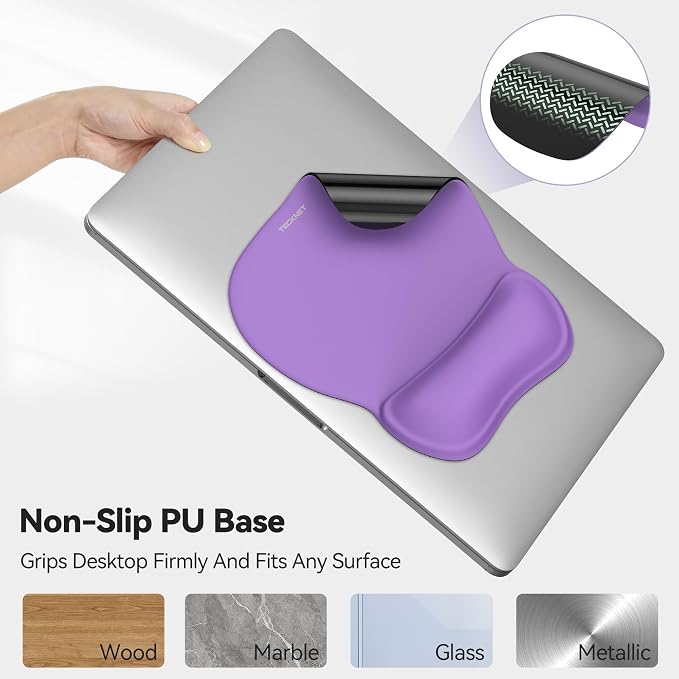 TECKNET Gel Ergonomic Mouse Pad with Wrist Rest, Non-Slip PU Base, Purple | Comfortable Gel Cushion, Pain Relief, Smooth and Waterproof Surface, Mouse Pad with Wrist Rest for Office, Gaming and Study
