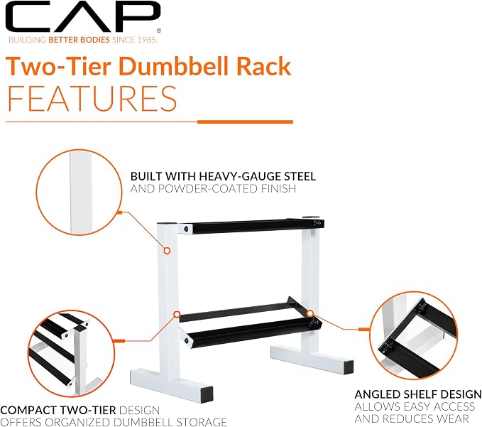 Cap 24-Inch Dumbbell Storage Rack for Home Gym, 2-Tier Heavy-Duty Weight Rack for Hex Dumbbells, Space-Saving Steel Free Weight Organizer Stand, Holds 5lb - 25lb Pairs