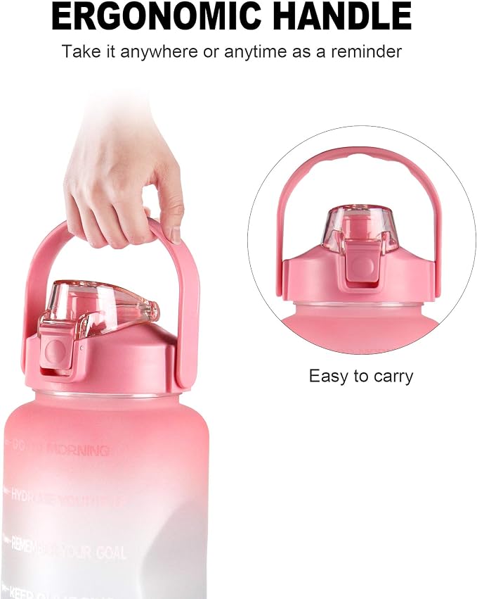 EYQ 64oz/128oz Leakproof Free Drinking Water Bottle with Motivational Time Marker BPA Free for Fitness, Gym and Outdoor Sports