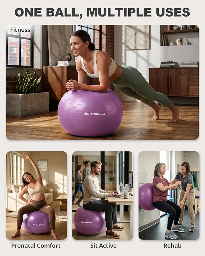 Trideer Yoga Ball for Exercise, Pilates, Core & Balance Training, Stability Ball for Pregnancy & Birthing Prep, Physical Therapy, Daily Stretching, Office Chair for Active Sitting, Quick Pump Included