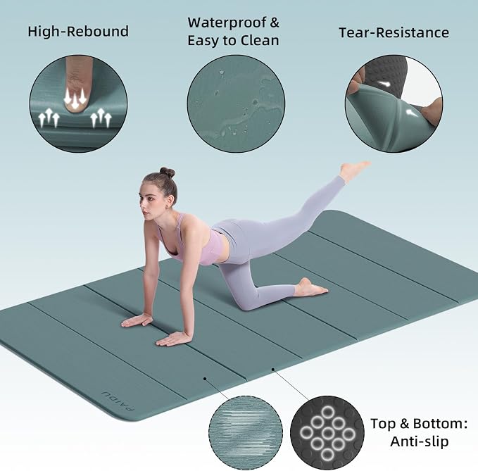 PAIDU Foldable Yoga Mat (10MM) 75‘’x40‘“ Quick Fold，Easy Storage | TPE Non-Slip Design, Ea Extra Long/Wide for Indoor Yoga, Pilates and Outdoor Travel Workouts