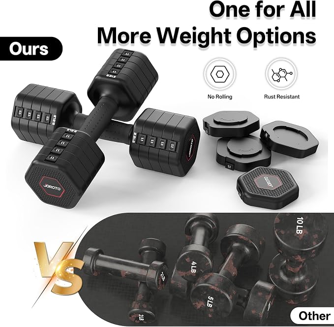 JOROTO 5-in-1 Adjustable Dumbbell Set, 8LB/11LB Pair Adjustable Weights for Women at Home, 1s-Adjust Dual Locking Stable Hand Weights with TPE Soft Handle, Home Gym, Rehab, Pilates, Yoga, Strength Training