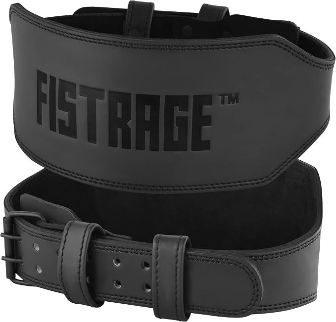 FISTRAGE Power Weight Lifting Leather Belt Gym Back Support Strap Training Fitness Exercise for Tough Workouts | Power Lifters | Supports Lumber Lower Back With Free Wrist Strap